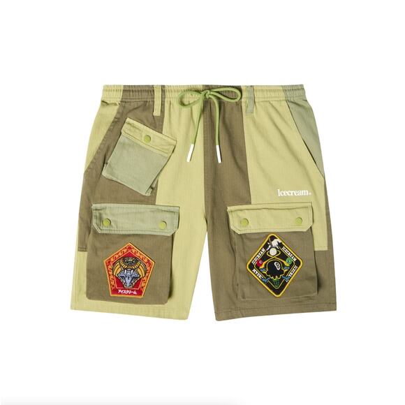 ICE CREAM BB Chopped Cargo Shorts Fern Green Patches Streetwear Sz XL {3W36}